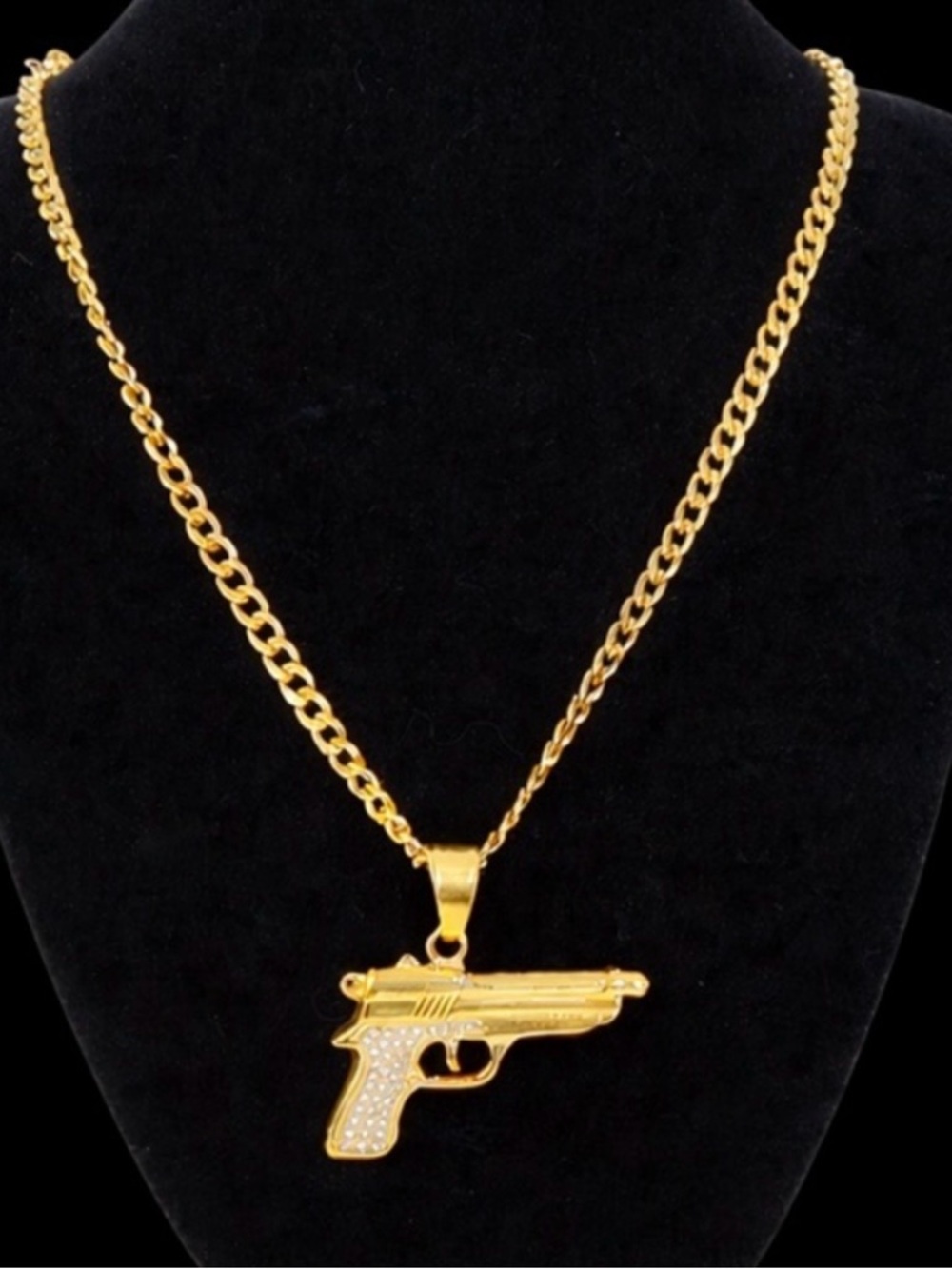 Gold Gun Pendant Necklace